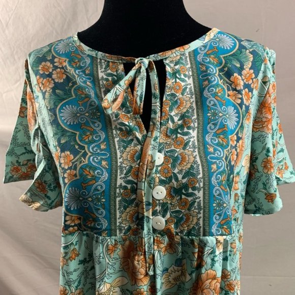 Boho Floral Print Smock Dress - Picture 6 of 6